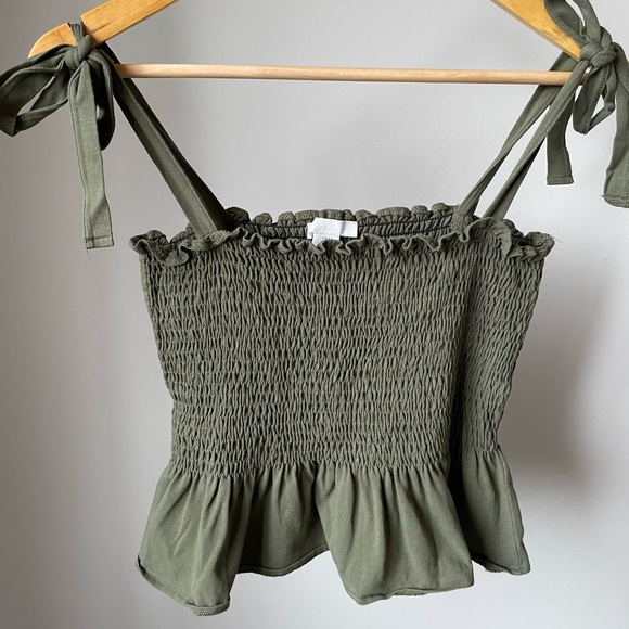 H&M Khaki Green Camisole Top with Smocking - Picture 6 of 8